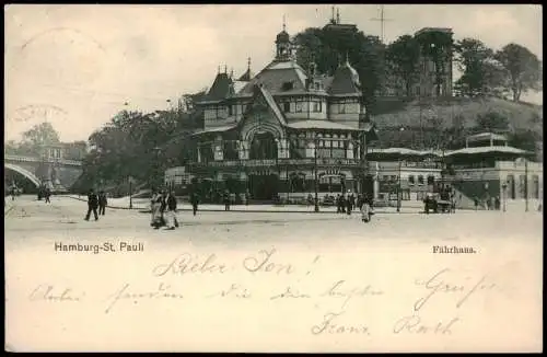 Ansichtskarte St. Pauli-Hamburg Fährhaus St. Pauli - Straße belebt 1902