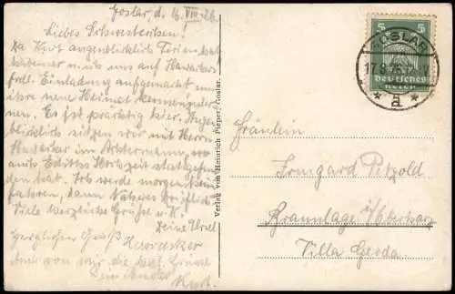 Ansichtskarte Goslar Straßenpartie Harz Hotel Achtermann 1926