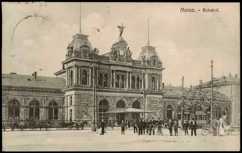 Ansichtskarte Mainz Straßenbahn Bahnhof 1910