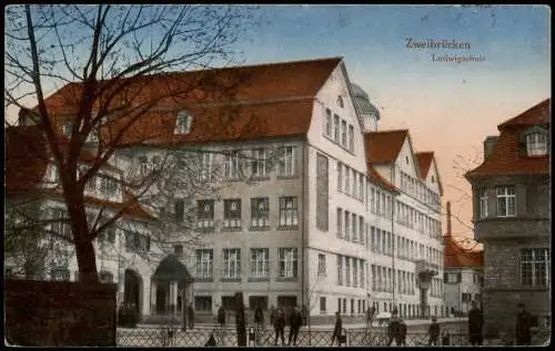 Ansichtskarte Zweibrücken Partie an der Ludwigschule 1918 Feldpost 1.WK