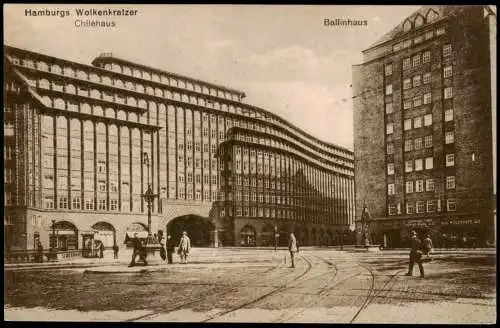 Ansichtskarte Hamburg Hamburgs Wolkenkratzer Chilehaus Ballinhaus 1910