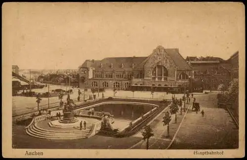 Ansichtskarte Aachen Hauptbahnhof mit Vorplatz 1910