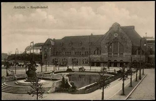 Ansichtskarte Aachen Hauptbahnhof mit Anlagen am Vorplatz 1910