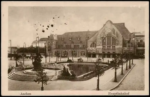 Ansichtskarte Aachen Hauptbahnhof mit Vorplatz am Bahnhof 1917