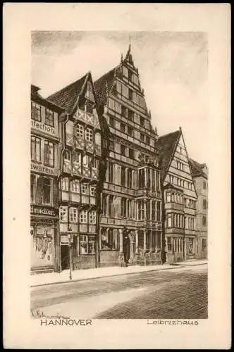 Ansichtskarte Hannover Leibnizhaus (signierte Künstlerkarte) 1920