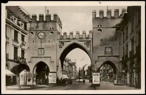 Ansichtskarte München Karlstor, Geschäfte Geschäftsstraße 1930