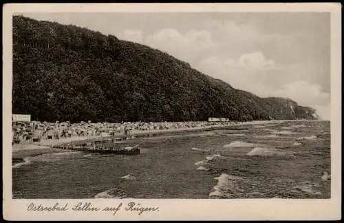 Ansichtskarte Sellin Blick vom Meer auf den Strand 1952