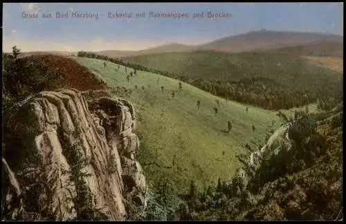 Ansichtskarte Bad Harzburg Eckertal mit Rabenklippen und Brocken 1914