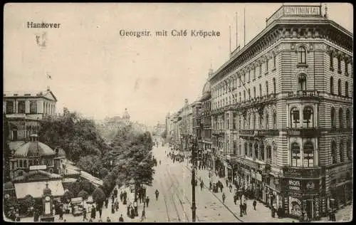 Ansichtskarte Hannover Georgstraße Kröpcke Geschäfte 1919  Stempel H. Linden