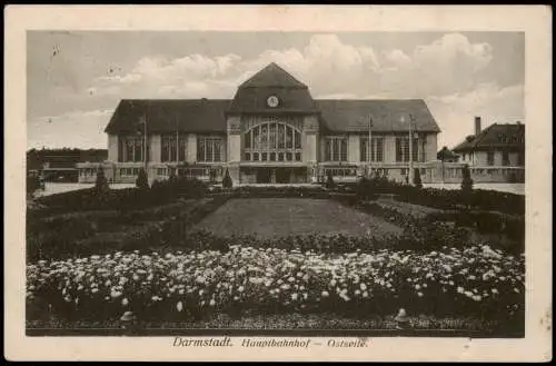 Ansichtskarte Darmstadt Hauptbahnhof - Ostseite. 1916