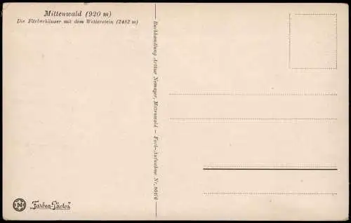 Ansichtskarte Mittenwald Die Färberhäuser mit dem Wetterstein 1918