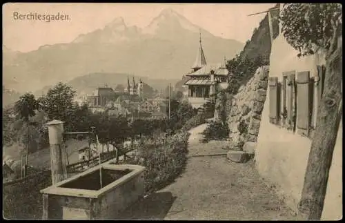 Ansichtskarte Berchtesgaden Weg am Brunnen, Stadt 1917