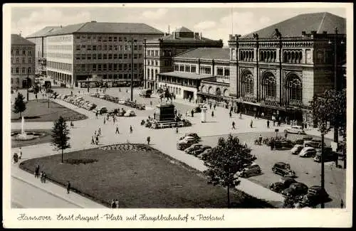 Ansichtskarte Hannover Ernst August-Platz mit Hauptbahnhof u. Postamt 1950