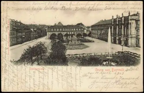 Ansichtskarte Bayreuth Schloßplatz Fontaine 1903