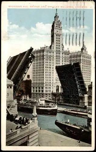 Postcard Chicago Michigan Ave. Brigde and Wrigley Building 1928