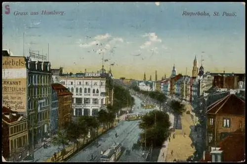 St. Pauli-Hamburg Reeperbahn aus der Vogelschau-Perspektive 1915