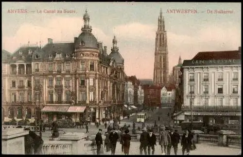 Antwerpen Anvers Le Canal au Sucre, Lokal Geschäfte Tram 1915   Feldpost 1. WK