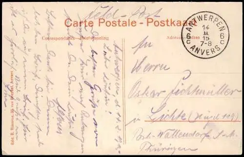 Antwerpen Anvers Le Canal au Sucre, Lokal Geschäfte Tram 1915   Feldpost 1. WK