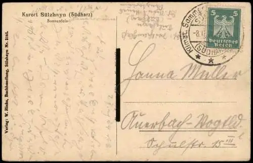 Ansichtskarte Sülzhayn-Ellrich Panorama-Ansicht mit Haus Sonnenfels 1924