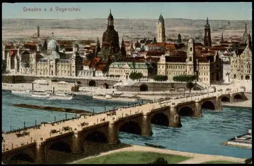 Dresden Panorama-Ansicht Stadt-Ansicht, Altstadt Brücke Schiffe 1910