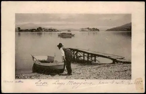 .Italien Italia Lago Maggiore (Italien); Mann macht Boot klar 1911