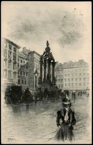 Ansichtskarte Wien Straßenszene Denkmal Frau Künstlerkarte 1908