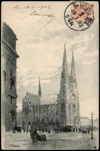 Wien Votivkirche Straße Künstlerkarte 1902  Stempel österreichische Post Beirut