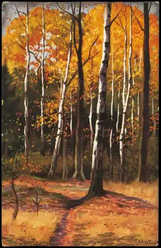 Künstlerkarte: Erik Mailick Stimmungsbild Natur Birken Herbst 1912