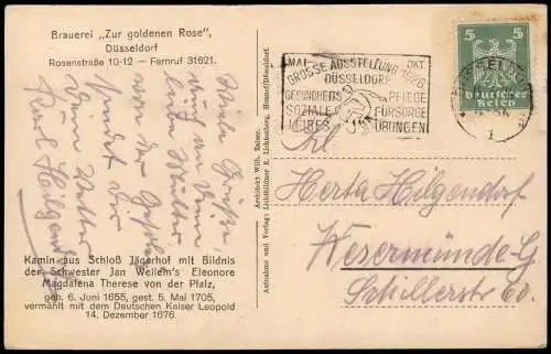 Ansichtskarte Pempelfort-Düsseldorf Schloss Jägerhof Kamin mit Bildnis 1926