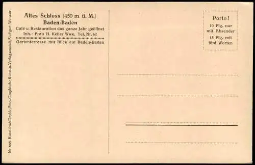 Ansichtskarte Baden-Baden Altes Schloss - Café u. Restauration 1928