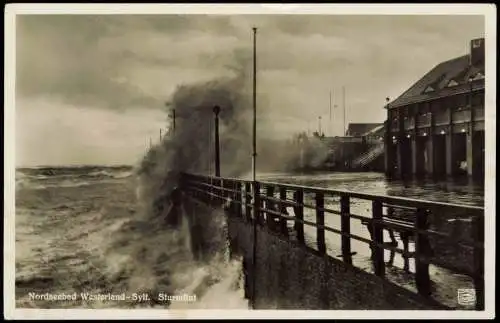 Ansichtskarte Westerland-Sylt Promenade Sturmflut 1932