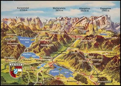 Bayern Relief-Ansicht   Bayerisches Oberland-West mit Loisach u. Ammertal 1975