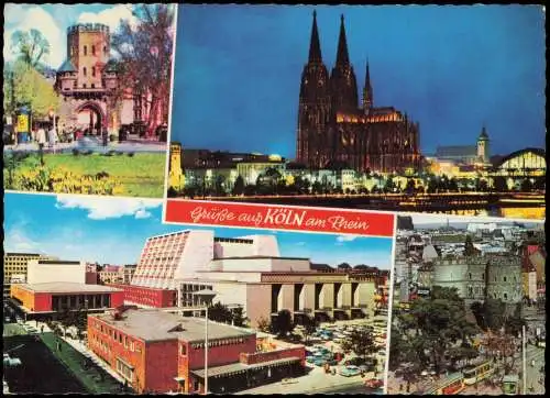 Köln Severinstor, Rheinufer mit Dom, Opernhaus und Hahnentor (Mehrbild-AK) 1970