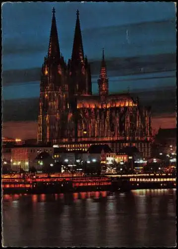 Ansichtskarte Köln Kölner Dom bei Nacht vom Rhein aus gesehen 1969