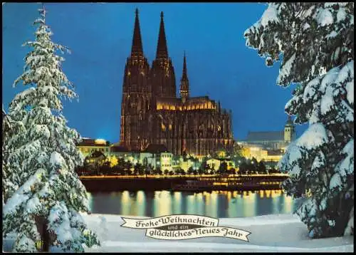 Köln Dom in Festbeleuchtung (Neujahr, Weihnachts-Grusskarte) 1980