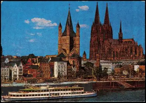 Ansichtskarte Köln Rheinufer mit Dom und Gross-St.-Martin 1980 Silber-Effekt