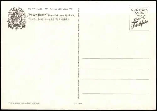 Köln Karneval TANZ-, MUSIK- REITERKORPS Treuer Husar Blau-Gelb  1925 e.V. 1975