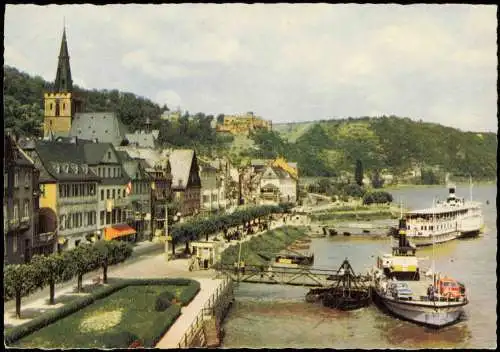 Ansichtskarte Sankt Goar Panorama-Ansicht Rheinpromenade Rhein Schiffe 1970