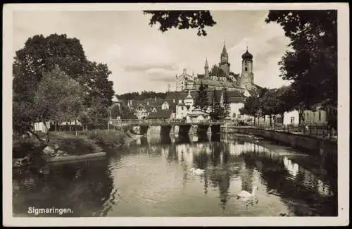 Ansichtskarte Sigmaringen Stadt, Flußpartie 1942 gel. Feldpoststempel WK2