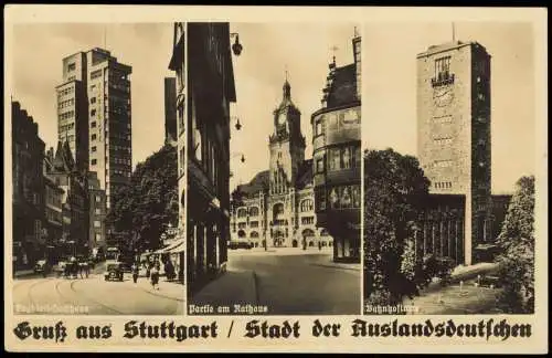 Ansichtskarte Stuttgart 3 Bild Hochhaus Rathaus Bahnhofsturm 1941