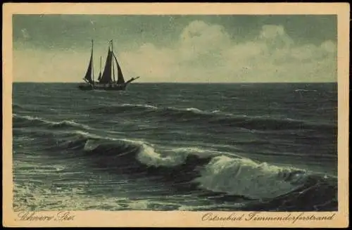 Ansichtskarte Timmendorfer Strand Schwere See Segelboot 1928