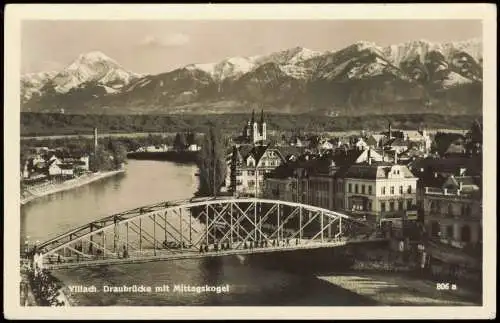 Ansichtskarte Villach Panorama mit Draubrücke und Mittagskogel 1939