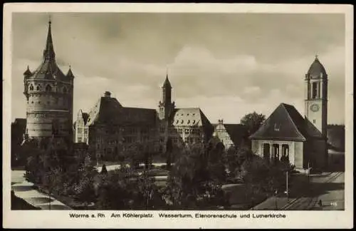 Worms Am Köhlerplatz. Wasserturm, Elenorenschule und Lutherkirche 1939