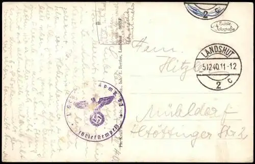 Ansichtskarte Landshut Blick auf die Stadt 1940  gel. Feldpoststempel WK2