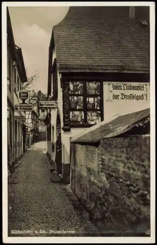 Ansichtskarte Rüdesheim (Rhein) Drosselgasse, Werbung 1932