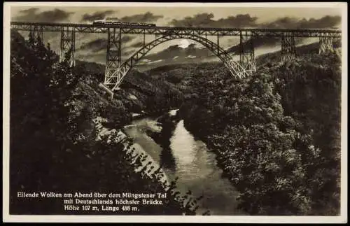 Remscheid Müngstener Brücke Talbrücke Eisenbahn Wolken-Spiel 1920