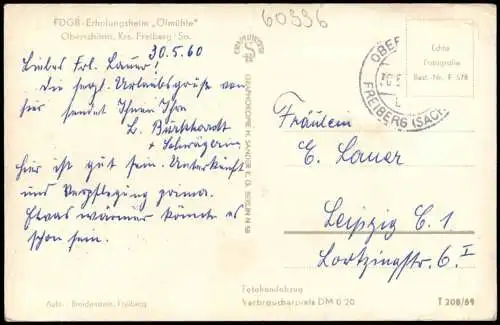 Ansichtskarte Oberschöna FDGB-Erholungsheim Ölmühle zur DDR-Zeit 1959