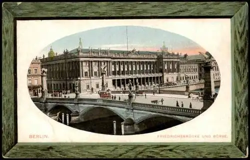 Ansichtskarte Berlin Friedrichsbrücke mit Börse 1912 Passepartout