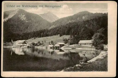 Urfeld-Kochel am See Walchensee, Hotel, Bootshaus mit Herzogstand. 1916