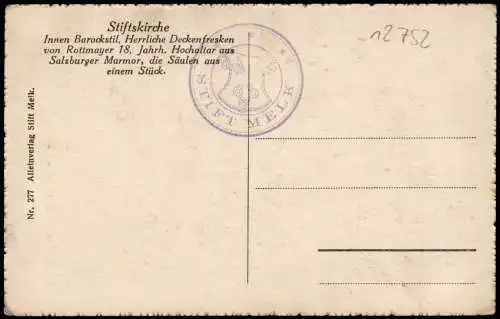Ansichtskarte Melk Stiftskirche Innenansicht 1920
